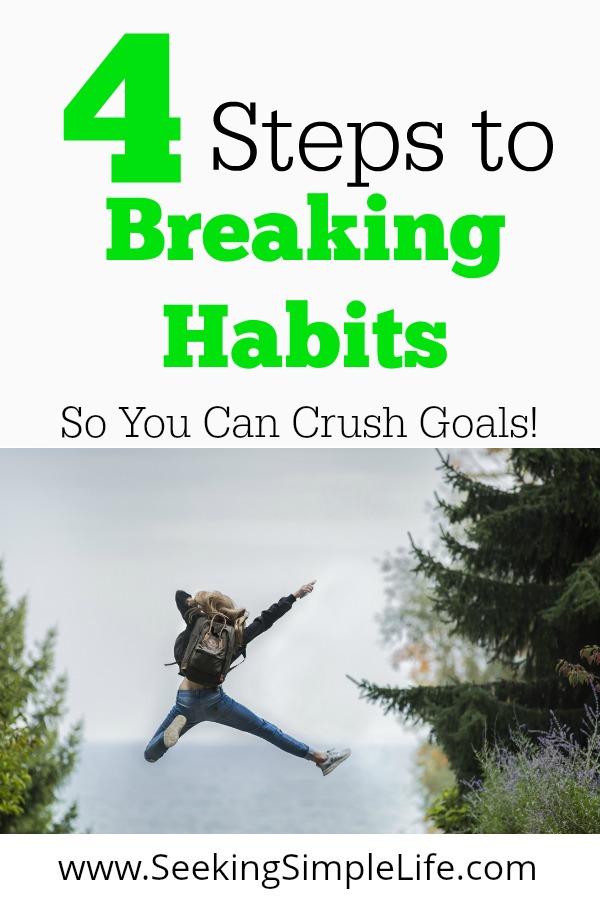 Learn how to finally break bad habits so you can crush those goals! This article explains why habits are hard to break, but not impossible. Learning how to break them will change how you tackle the next habit you want to change. #productivity #careergoals #weightloss #badhabits #mindlesseating #healthyliving #seekingsimplelife