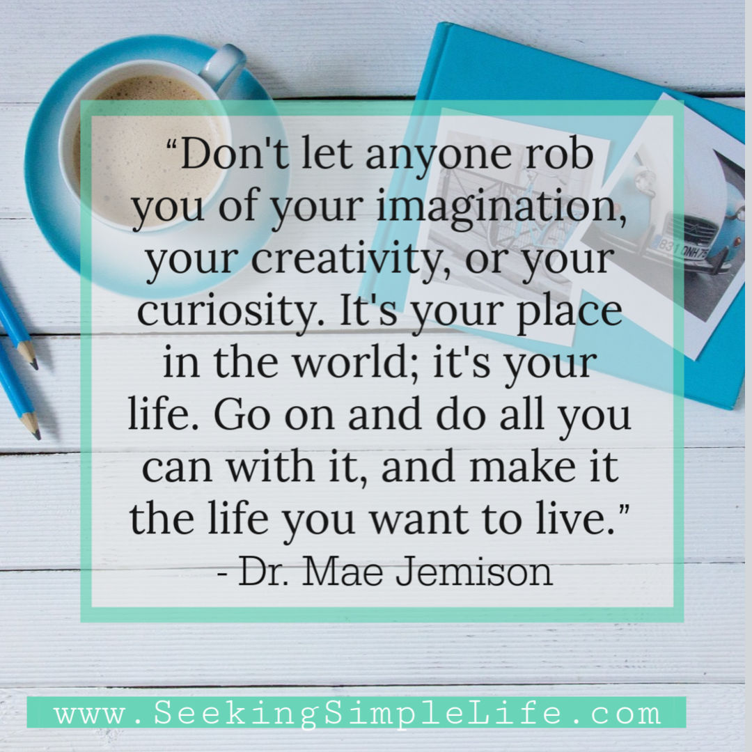 Don't let anyone rob you of your imagination, your creativity, or your curiosity. It's your place in the world; it's your life. Go on and do all you can with it, and make it the life you want to live. Dr. Mae Jemison is a brilliant scientist that earned her success. Let's follow her lead and earn ours!
