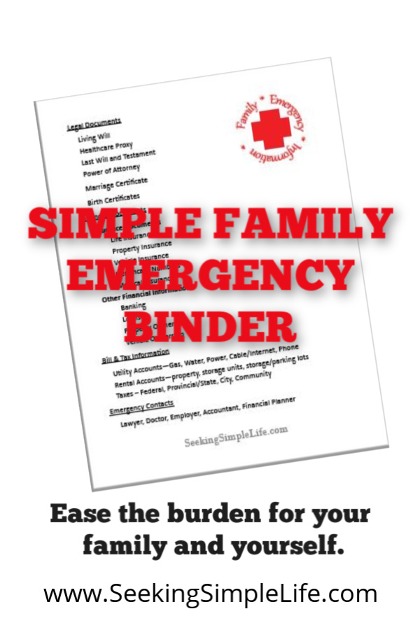 Create your own Family Emergency Binder with this simple ready-made table of contents. Click to find out how to create your own family emergency binder today. #homeorganization #workingmothers #busymoms #seekingsimplelife