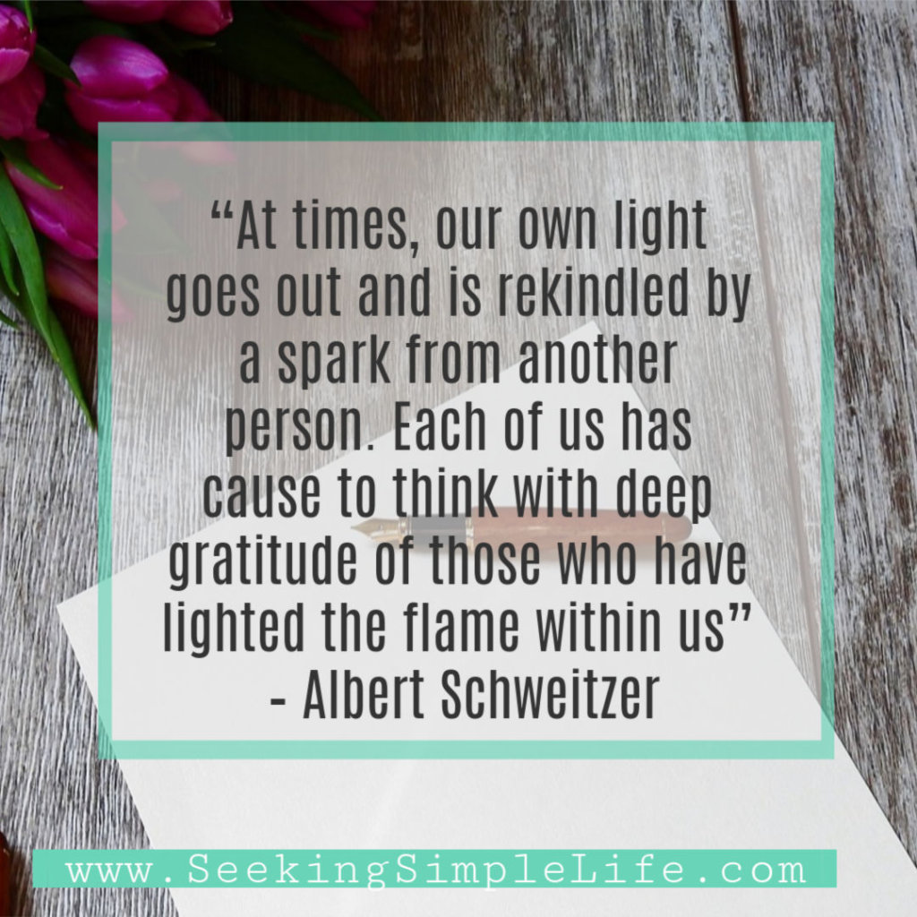 “At times, our own light goes out and is rekindled by a spark from another person. Each of us has cause to think with deep gratitude of those who have lighted the flame within us” – Albert Schweitzer