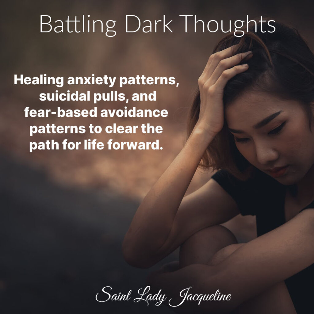 Battling dark thoughts is the path towards potential suicide or other mental disorders. If you've ever had a thought that didn't fit whom you are, whom you want to be, or how you want to live this is the package for you. The patterns for the road you travelled will begin to heal and the goal is to clear the paths so you love life more. If there are any medications please include a doctor as part of your healing journey so prescriptions can be adjusted as needed.