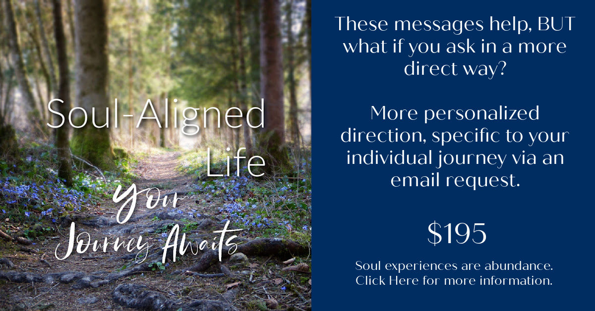 Soul aligned experiences are abundance designed specifically to nurture the unique individual you are. This email opportunity is for you to request help and receive the direction you desire when you are struggling to get there quickly. The goal is to improve manifestations for abundance with less shadow aspects of self getting in the way.